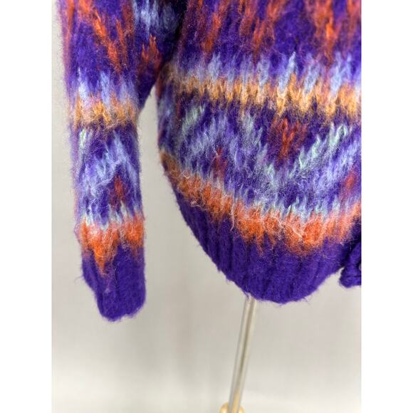 ASOS Reclaimed Vintage Oversize Purple Fair Isle Fuzzy Cardigan Unisex sz small - Picture 9 of 16